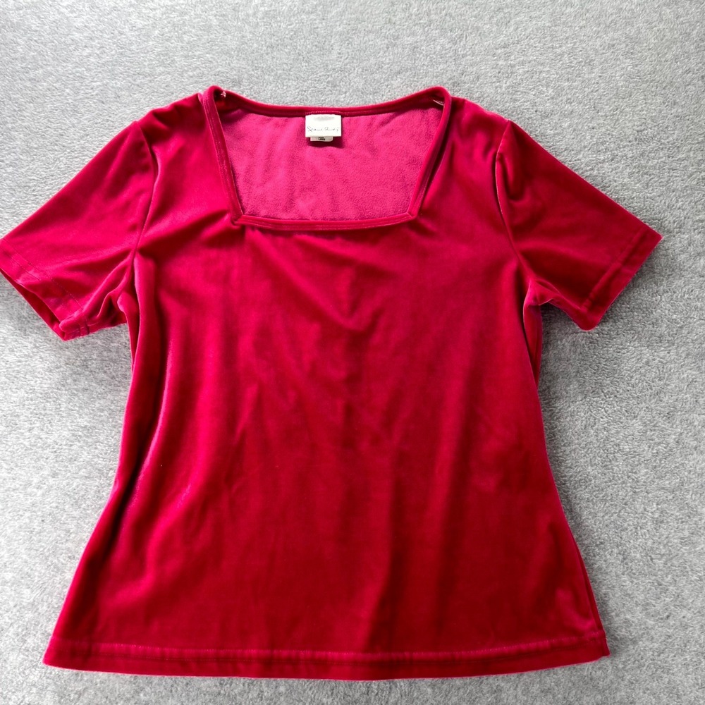 French Laundry Blouse Top Womens Large Hot Pink Square Neck Short Sleeve